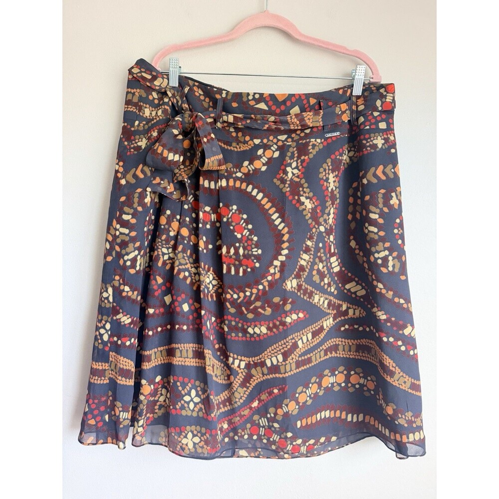 GEIGER Size 48 (XL 16-18) Womens Pleated Lined Skirt 100% Silk Print Austria